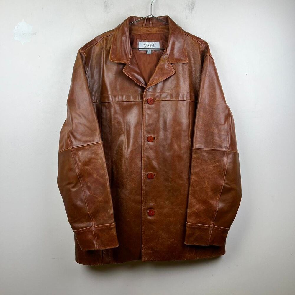 Wilsons M. Julian Jacket Caramel Leather Collared Buttons Pockets Size XXL
